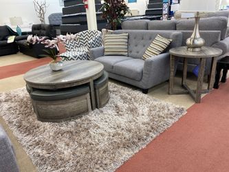 Coffee table with 4 stools and 2 end tables