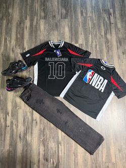 Balenciaga Sneakers, Shirt, and chrome heart jeans brand new with box Shoes size 8, 9, 10, 11, 12, 13, and 14 available Shirt size small, medium, la