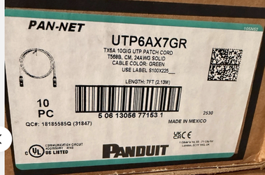 Panduit Cat6A 10Gig Patch Cord 7ft Green (UTP6AX7GR) - New
