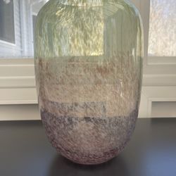 Glass Vase. Large. Green And Lavender Coloring 