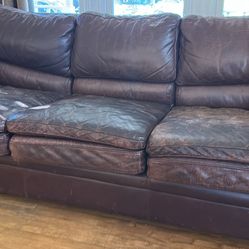 Brown Leather Couch – Real Leather, Distressed, Comfortable & Sturdy – $50