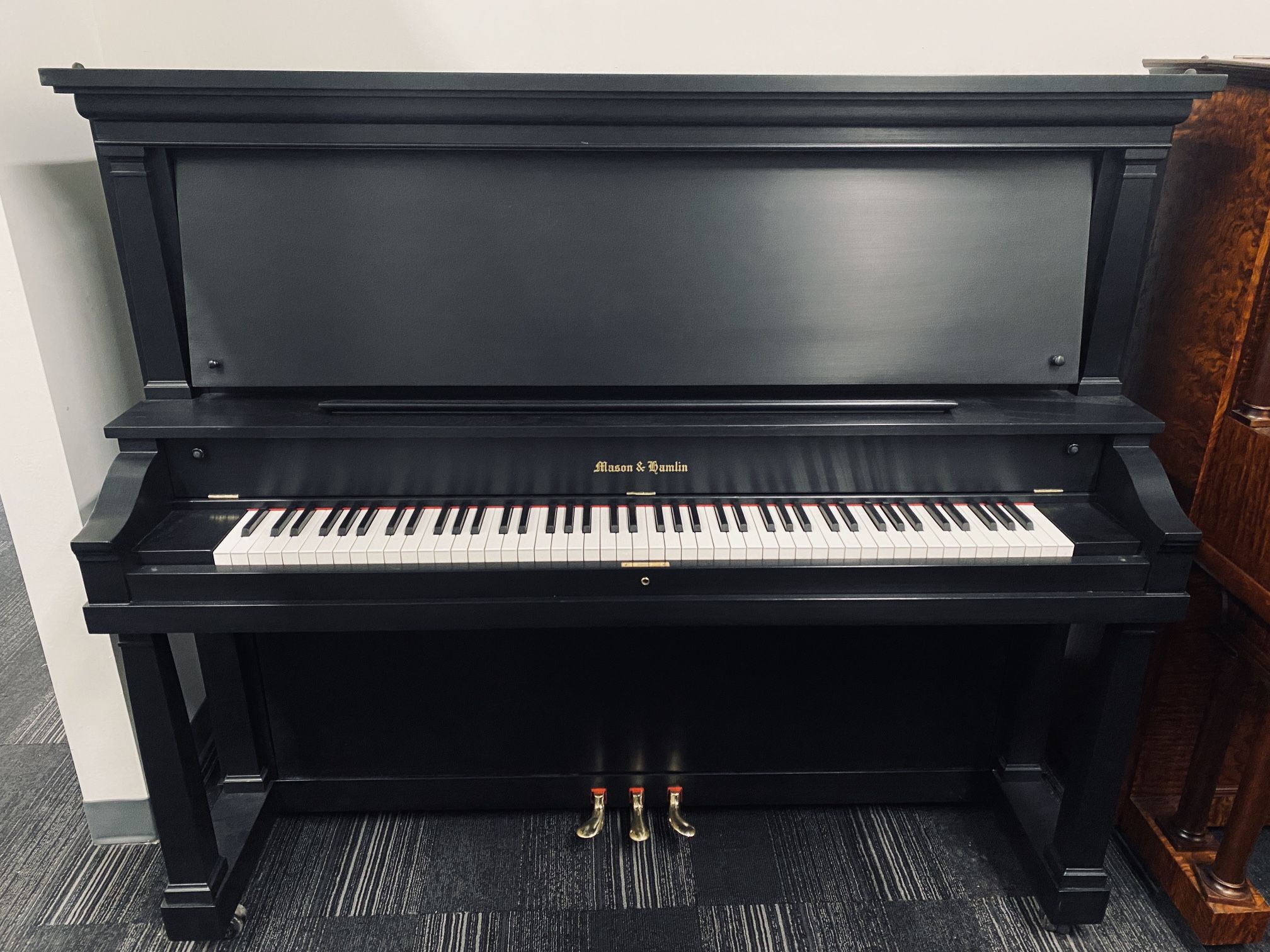 Mason & Hamlin Model G1 Ebony Satin 55” Upright Piano (incl. Tax) - Stage 7 Pianos