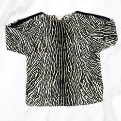 Michael Kors Women's Green & Black Leopard Print Gathered Sleeve Blouse, Size L