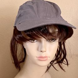 BASEBALL W/ BANGS Gray Hat Brown Wig Novelty Costume Halloween One Size