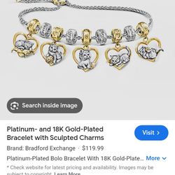 Bradford Exchange Brand New with Box Papers Cute 18 K Gold Plated Kitten Charm Bracelet 