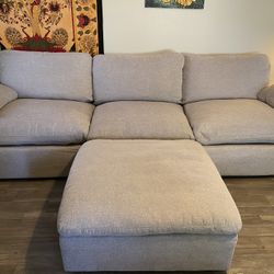 Living Spaces - Alana Linen Grey Sofa With Ottoman 