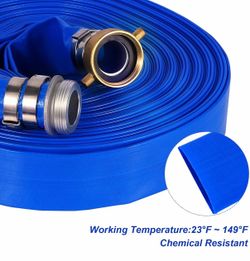 1-1/2 '' ID x 100 FT PVC Discharge and Backwash Hose with Aluminum Pin Lug Fittings for Swimming Pools, Heavy Duty Reinforced Hose,Blue