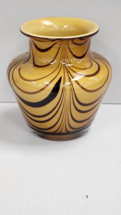 Amber Art Glass Vase with Swirl Pattern