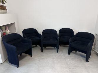 1980s black ultrasuede rolling dining chairs (x5)