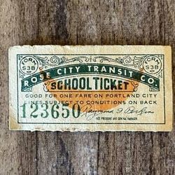 Vintage Rose City Transit Bus Ticket School Kids Under 8th Grade PDX