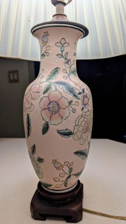 Vintage Porcelain lamp with a silk lamp shade