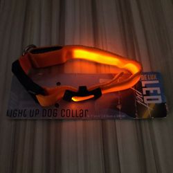 Light Up Dog Collar Small Medium S/M Fluorescent Orange Dog Collar Night Walk Collar LED Pet Collar Flashing Blinking
