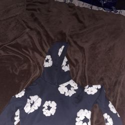 used navy denim tear hoodie $85 medium 