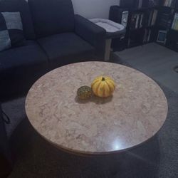 Mid-Century Modern Pink Marble Round Coffee Table OBO