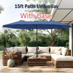 15 ft. Market Patio Umbrella 2-Side with Base and Sandbags