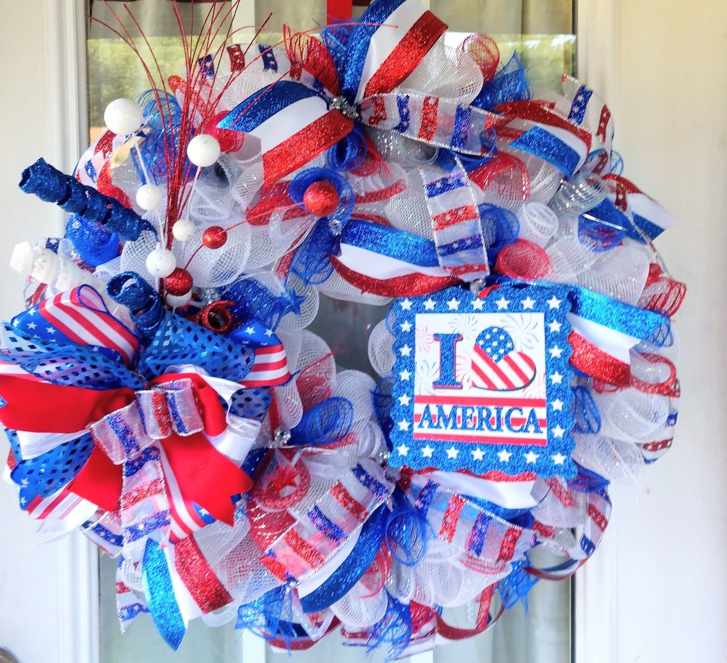 4th of July Wreath, Patriotic Wreath with led lights