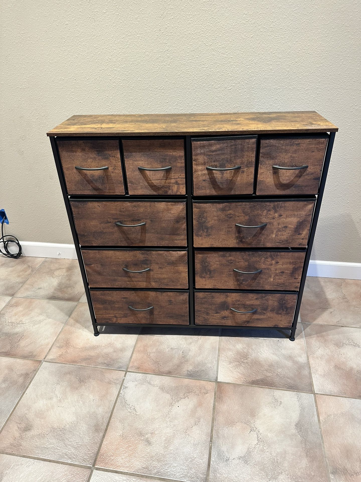 9-Drawer Dresser for Bedroom, Storage Tower with Fabric Bins, Tall Chest Organizer Unit for Living Room Nursery Entryway Closets, Steel Frame, Wood To