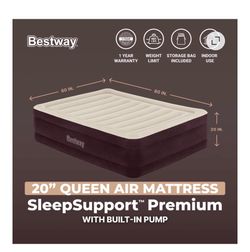 Bestway Maroon Sleep Support Premium Air Mattress Queen 20” with Built-in AC Pump