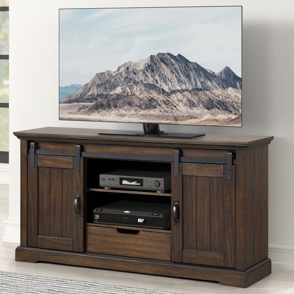 60 Inch Wide Bars Door TV Unit, Stand With Storage ,Brown