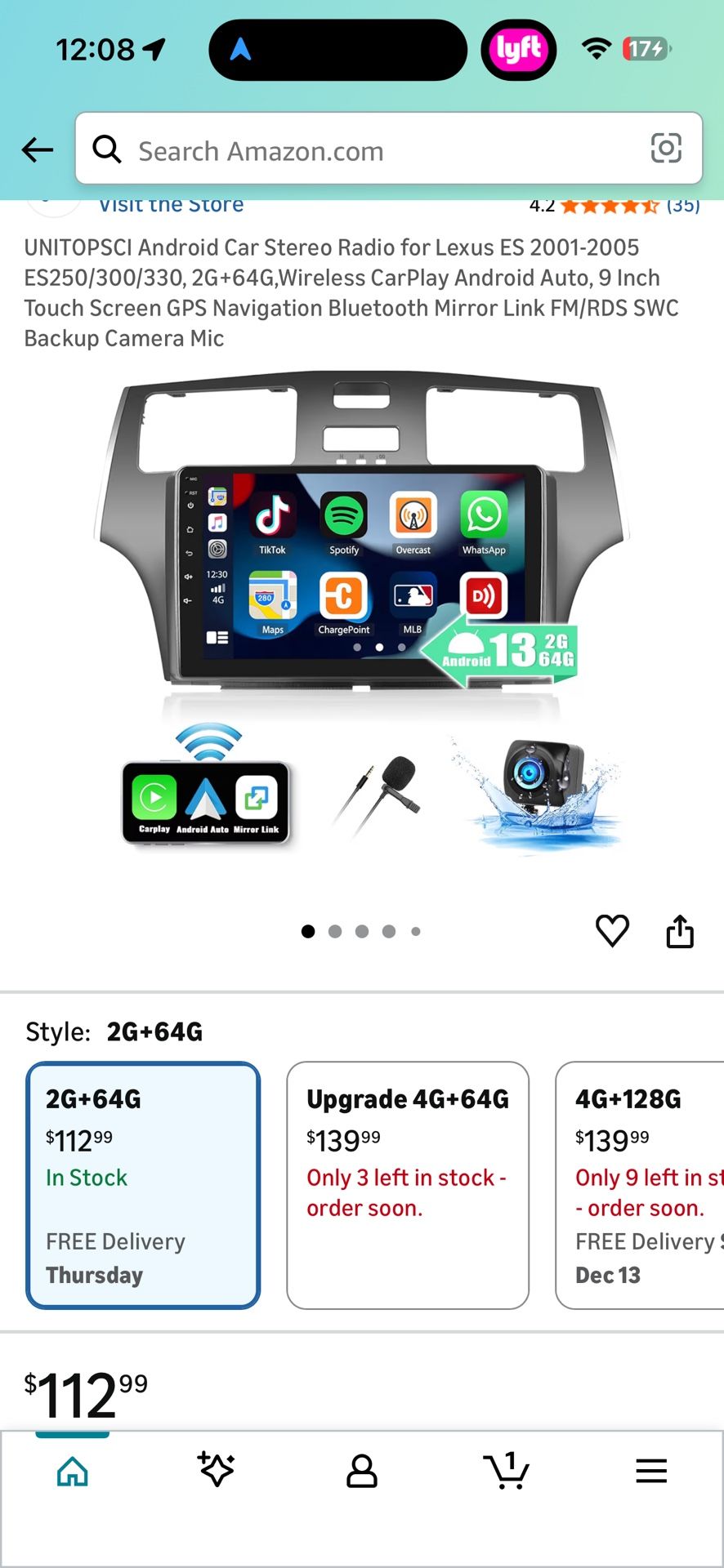 UNITOPSCI Android Car Stereo Radio for Lexus ES 2001-2005 ES250/300/330, 2G+64G, Wireless CarPlay Android Auto, 9 Inch Touch Screen GPS Navigation Blu