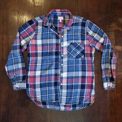 Sneak Peek Plaid Button Up Red/White/Blue Flannel Shirt - Size M
