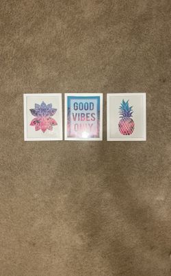 Set Of 3 Cute Wall Art In White Frames