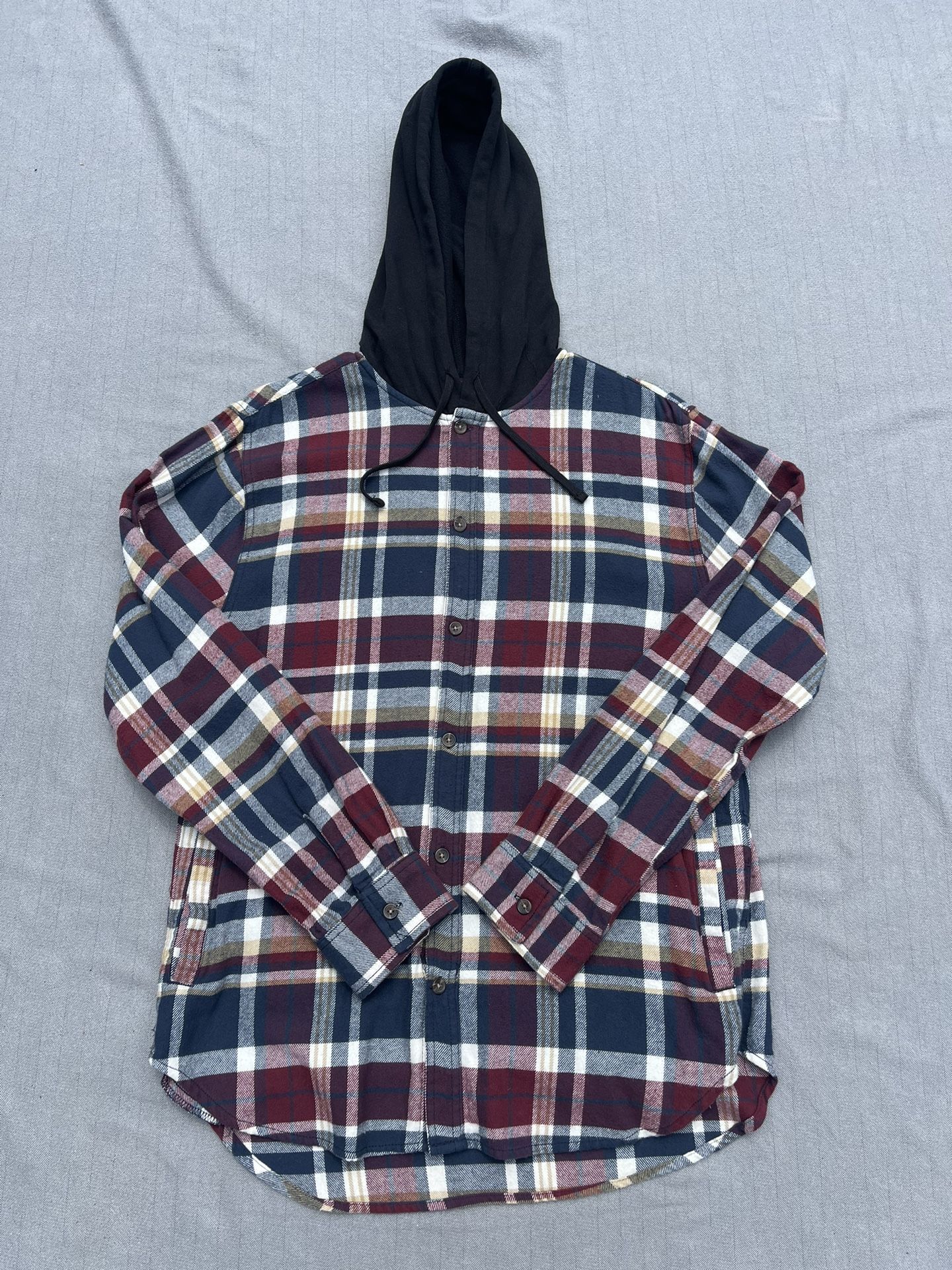 Pacsun Plaid Striped Button Down Flannel With Black Hoodie Mens M Vintage Y2K