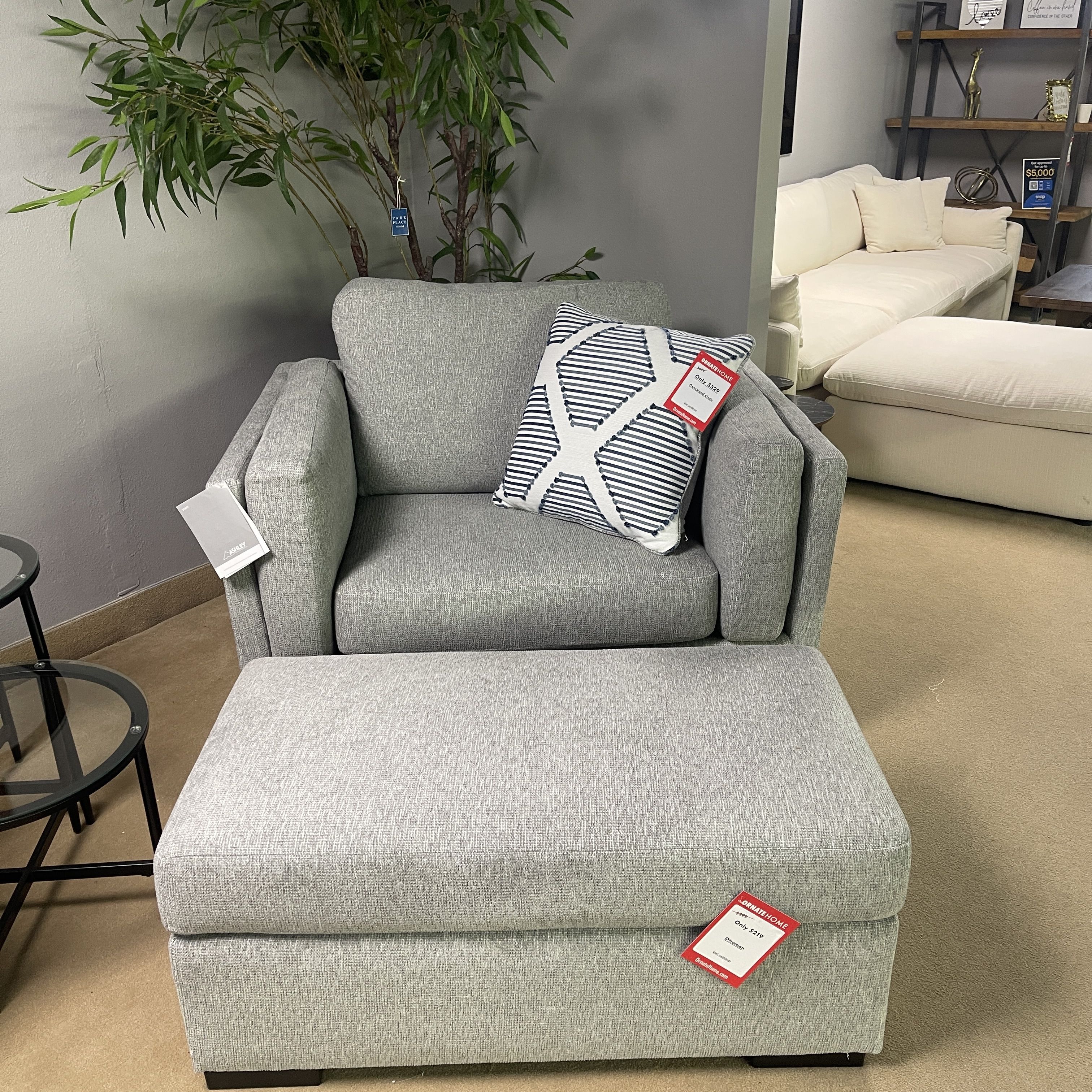 Gray Oversized Chair and Ottoman  