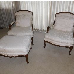 Drexel Heritage Modified Wingback Chairs & Ottoman 