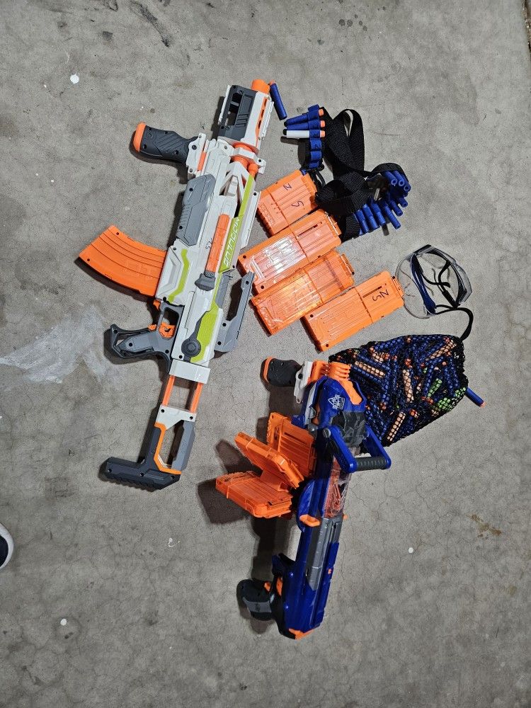 2 Elecric Assisted Nerf Guns with Accessories