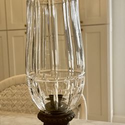 Late 20th Century ITALIAN Crystal and Pewter Hurricane candle holder XL