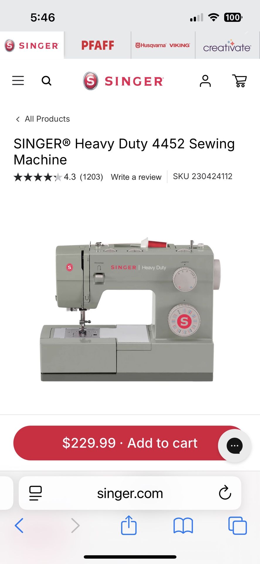 Singer heavy duty electric sewing machine