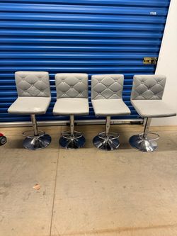 Grey Tufted Adjustable Bar Stools - Set of 4