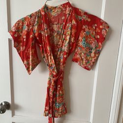 Children's kimono Floral pattern Orange 27inch Small Girls Made In Japan