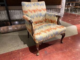 Mahogany Chippendale Arm Chair with Flame Stitched Upholstery