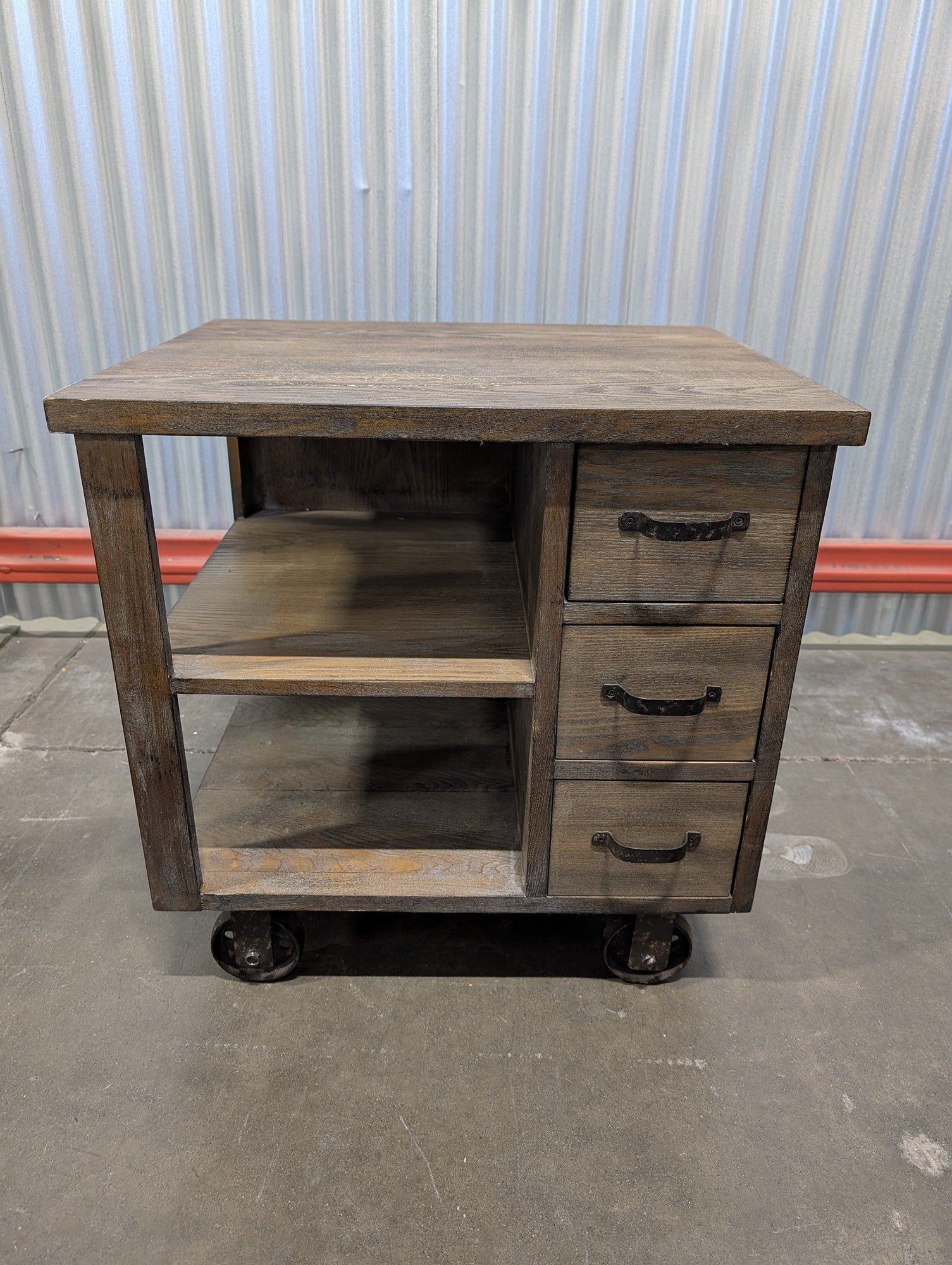 Rustic Wood Storage Cart with Drawers and Shelves