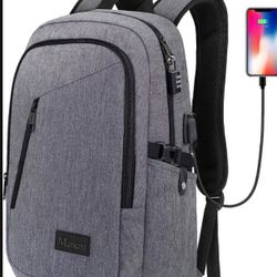 Mancro Laptop Backpack for Travel, 15.6 in Anti-Theft Business Backpack for Men Women with USB Charging Port & Lock, Gifts for Men Women, Water Resist