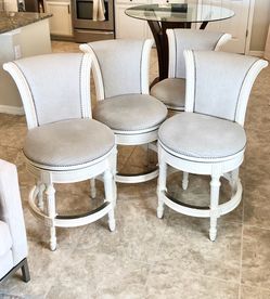 Frontgate Swivel Counter Height Stools and Round Kitchen Glass Top Wood Table Counter Height