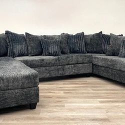 Bozo Charcoal Double Chaise Sectional,seccional,couch/ Delivery Available