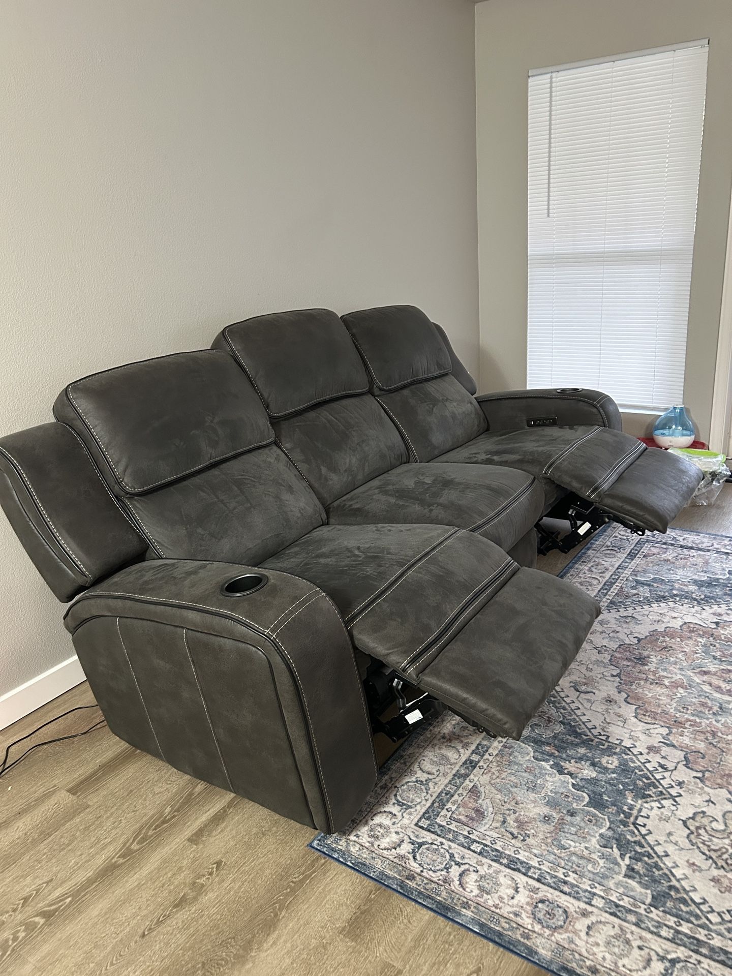 matteus fabric power reclining sofa with drop down table