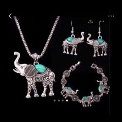 Tibetan Turquoise 3pcs Lucky Elephant Jewelry Set 