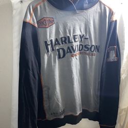 (L) Harley-Davidson Iron Block Gray Black Distressed Cotton Pullover Hoodie Mens 