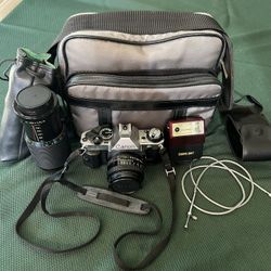 Vintage Canon AE-1 35mm SLR Camera with 50mm and macro zoom Lenses