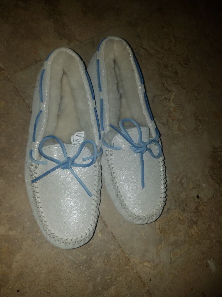 Uggs white and baby blue slip on shoes