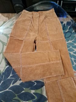 SALE -S.M.H. tan suede leathet patchwork pants -  SIZE - 6