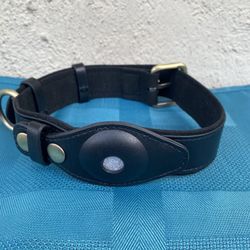 Leather Dog Collar With Padding AirTag Holder GPS Tracker