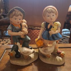 Set Of 2 Darling Ceramic Vintage/Antique 8" Figurines- Boy And Girl- Excellent Condition 
