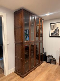 Crate & Barrel Glass Display Shelving Cabinet.