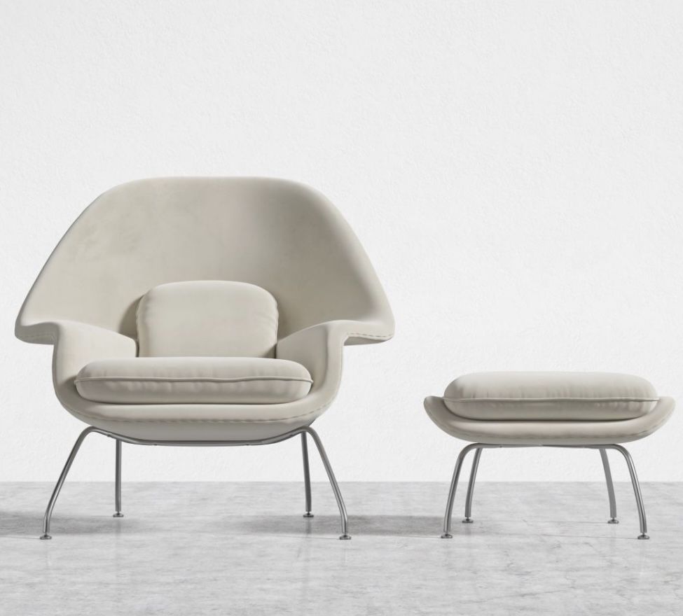 Rove Concepts Womb Chair and Ottoman  /Plush Velvet-Cloud/