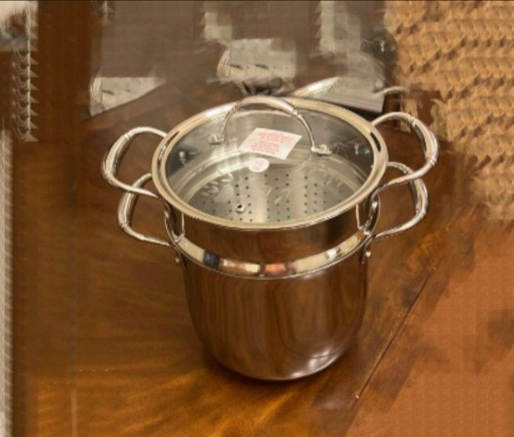 JUEGO DE OLLA DE 8 QT DE ACERO INOXIDABLE TRI-PLY PRINCESS HERITAGE CON VAPORERA Y
TENEDOR PARA PASTA PORCIÓN SALUIDABLE CULINARIO